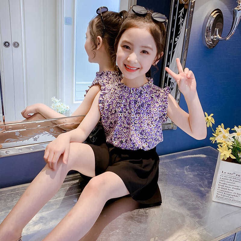 Girls' western style suit skirt summer dress fashionable children's net red two-piece short-sleeved princess dress 2021 new [issued on May 27]