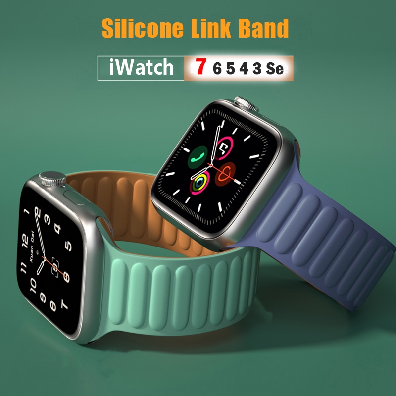 Dây Đeo Silicone Khóa Nam Châm Cho Đồng Hồ Thông Minh Apple Watch 45mm 44mm 40mm 38mm iWatch Series 7 6 SE 5 4 3 2 42mm 41mm