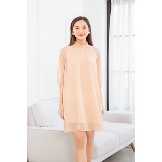 Đầm suông hồng nude voan