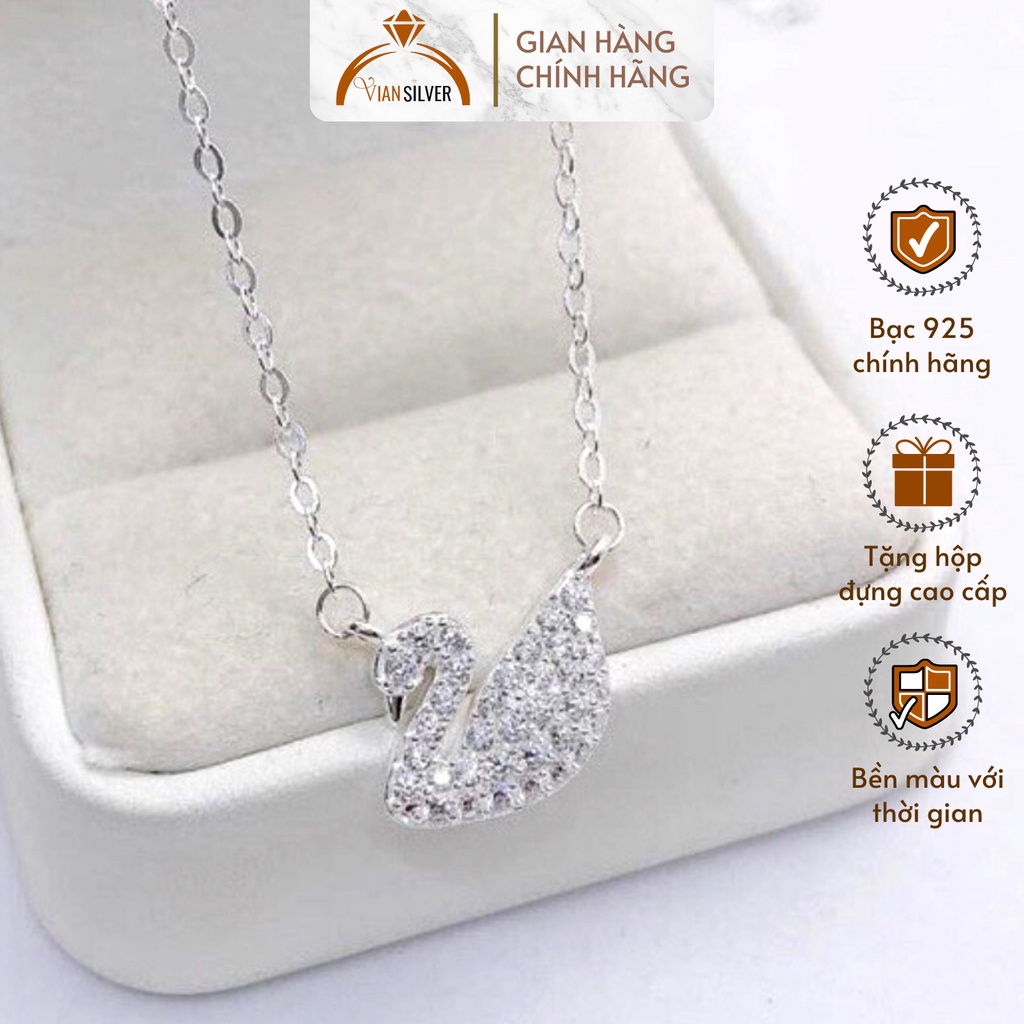 Dây Chuyền Bạc 925 Vian Silver Liền Mặt Thiên Nga Đính Đá Hạt Nhỏ Nhân Tạo, Vòng Cổ Sang Trọng Phụ Kiện Trang Sức Nữ