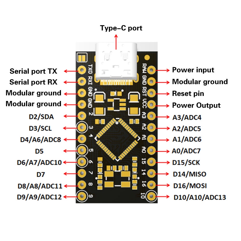 Bảng mạch điều khiển AIDEEPEN ATmega32U4 Pro thích hợp cho Arduino Pro Micro Type-C USB 5V