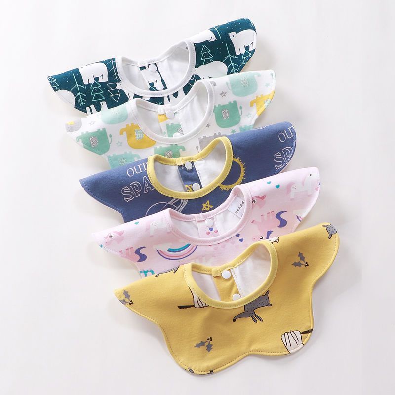 Yếm Ăn Cotton Trơn Chống Thấm Nước Bọt Xoay 360 Độ 24 Giờ Tiện Dụng Cho Bé