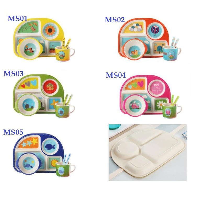 Set 5 món Bát ăn dặm sợi tre Bamboo cao cấp
