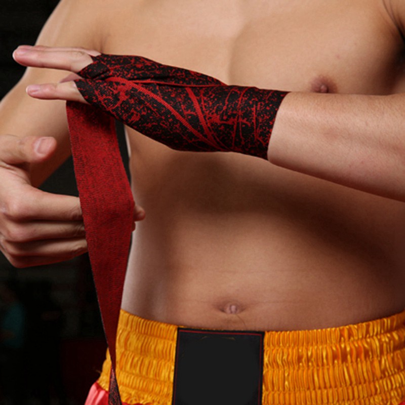 KANGRUI 4Pcs Boxing Bandage Wrist Straps Sports Sanda Taekwondo Hand Gloves Wraps Muay Thai 5M Bandage Yellow & Red