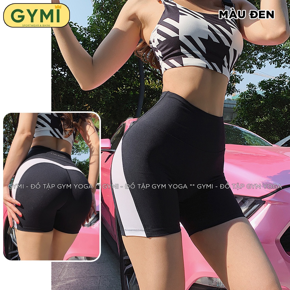 Quần tập gym yoga nữ GYMI QS19 đáng đùi short ngố biker thể thao chất liệu thun poly cao cấp co giãn nâng mông
