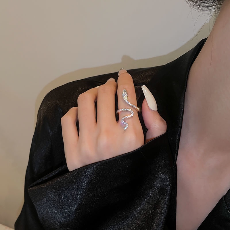 Nhẫn Hình Rắn Đính Đá Zircon Sang Trọng Tối Giản Có Thể Điều Chỉnh Cho Nữ