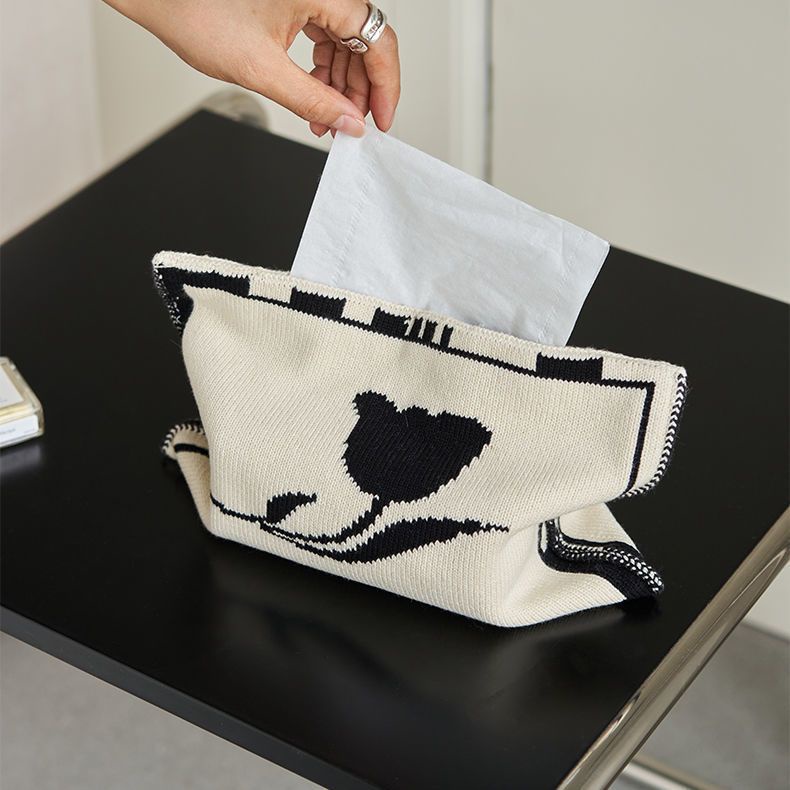 Hộp Đựng Khăn Giấy Bằng Vải Dệt Kim Cao Cấp Hình Hoa Tulip Phong Cách Bắc Âu