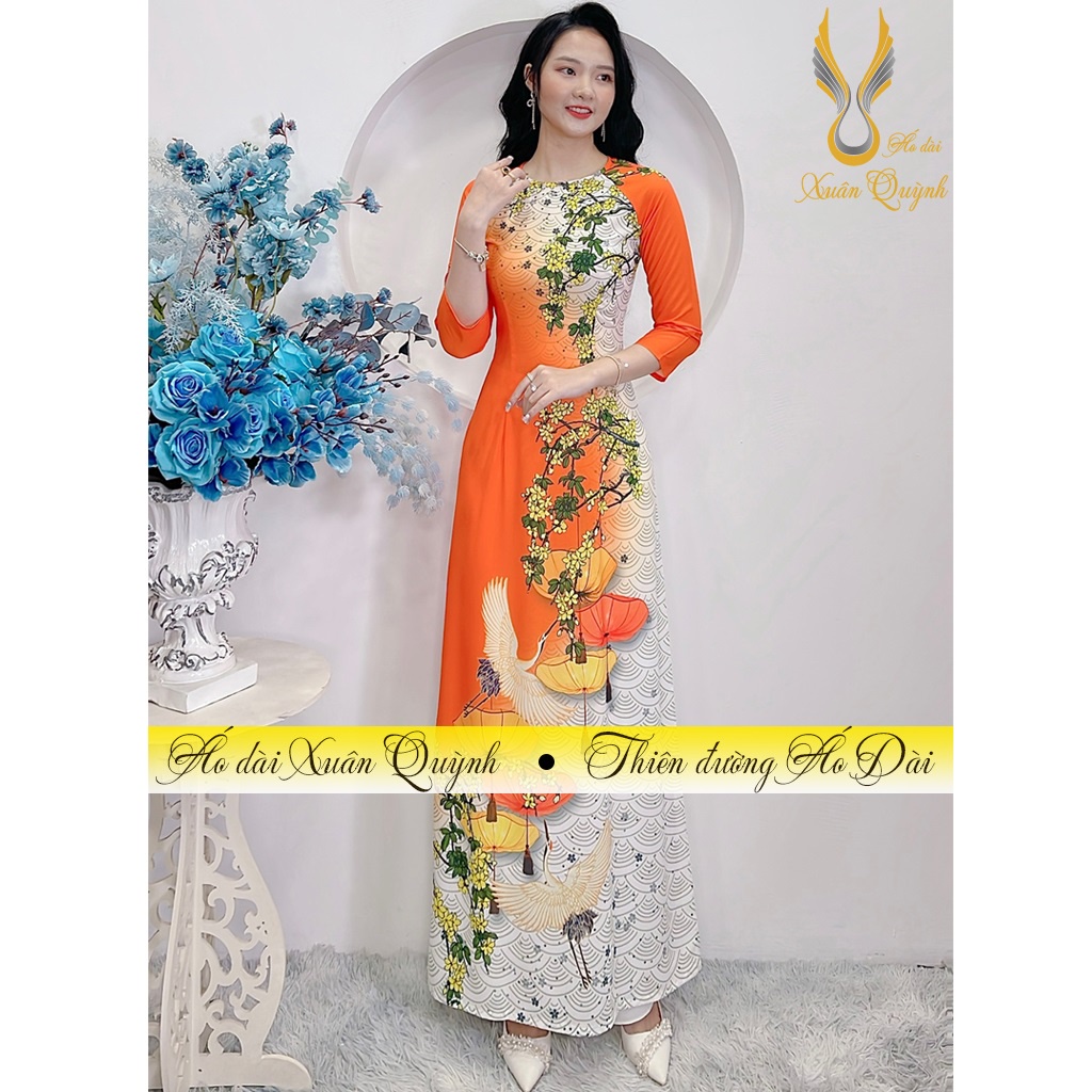 Áo Dài Truyền Thống Đèn Lồng Hoa, Thanh Lịch Duyên Dáng Lụa Habutai A23 - Áo Dài Xuân Quỳnh