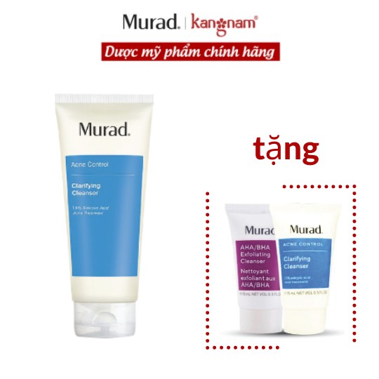 [Mã FMCGM100 - 10% đơn 500K] Sửa rửa mặt ngừa mụn Clarifying Cleanser Murad 200ml TẶNG 2 sữa rửa mặt Murad Minisize