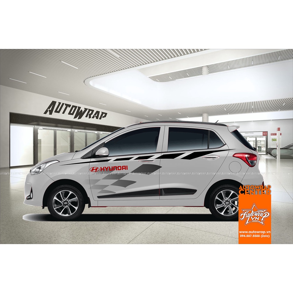 Tem họa tiết xe i10 Black Edition - Tem họa tiết ô tô Hyundai, tem dán sườn xe thể thao