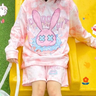 Set bộ áo hoodie nỉ + quần short long màu TIE DYE Bad Rabbit unisex