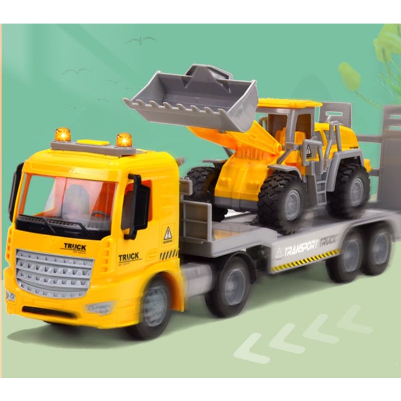 Xe mô hình xe đầu kéo chở xe xúc lật cho bé