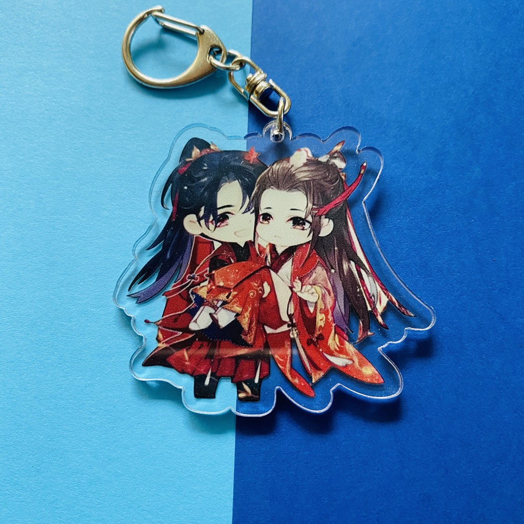 ( Mica trong acrylic ) Móc khóa HUSKY VÀ SƯ TÔN MÈO TRẮNG CỦA HẮN xinh xắn dễ thương in hình anime chibi