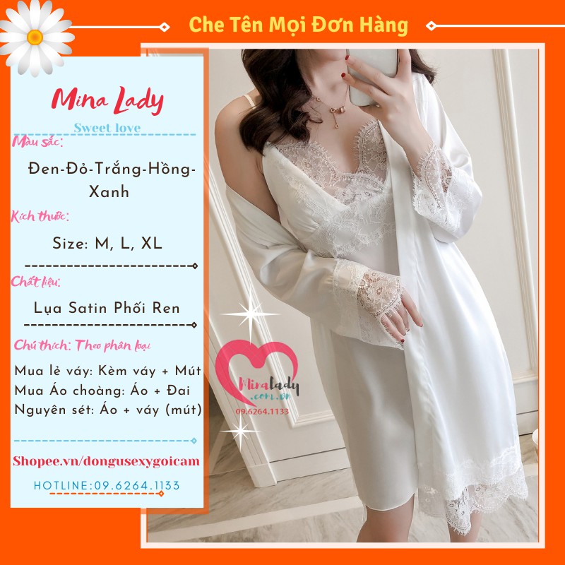 Sét Váy Ngủ Lụa 2 Dây Áo Choàng Ngủ Lụa Dài Nữ Sexy Gợi Cảm Quyến Rũ Giá Rẻ Đủ Màu Size Kèm Mut