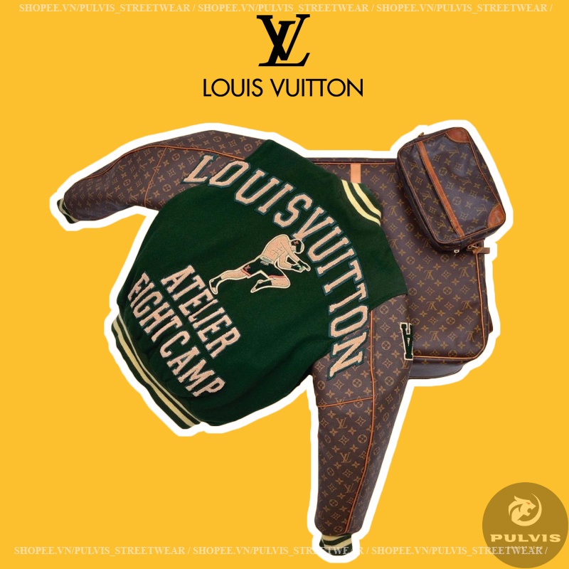 - Áo Khoác Luon Vuitton Varsity by Artist LONE- DABIRI, Áo varsity jacket LV logo thêu phối tay da