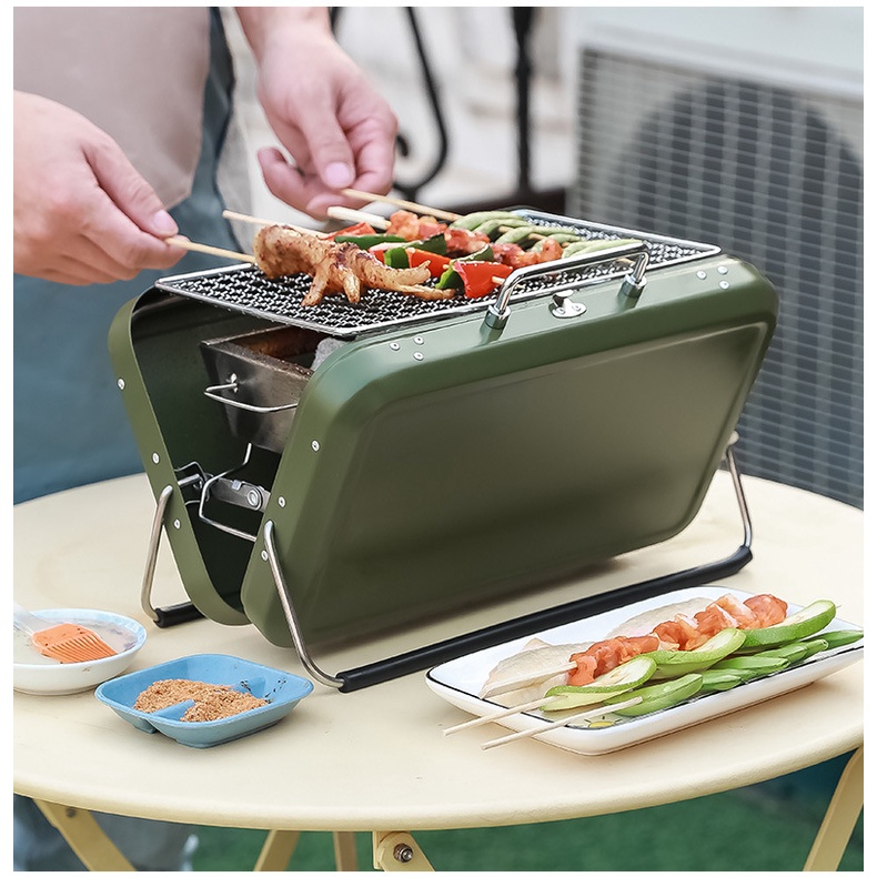 Bộ Bếp Than Và Vỉ Nướng BBQ Ngoài Trời Bằng Thép Không Gỉ Tiện Lợi