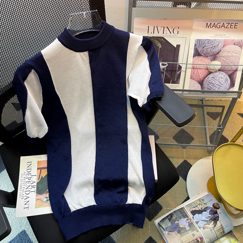 Áo Thun Tay Ngắn Cổ Tròn Màu Sắc Tương Phản Dễ Phối Đồ Phong Cách Hàn Quốc Thời Trang Cho Nam