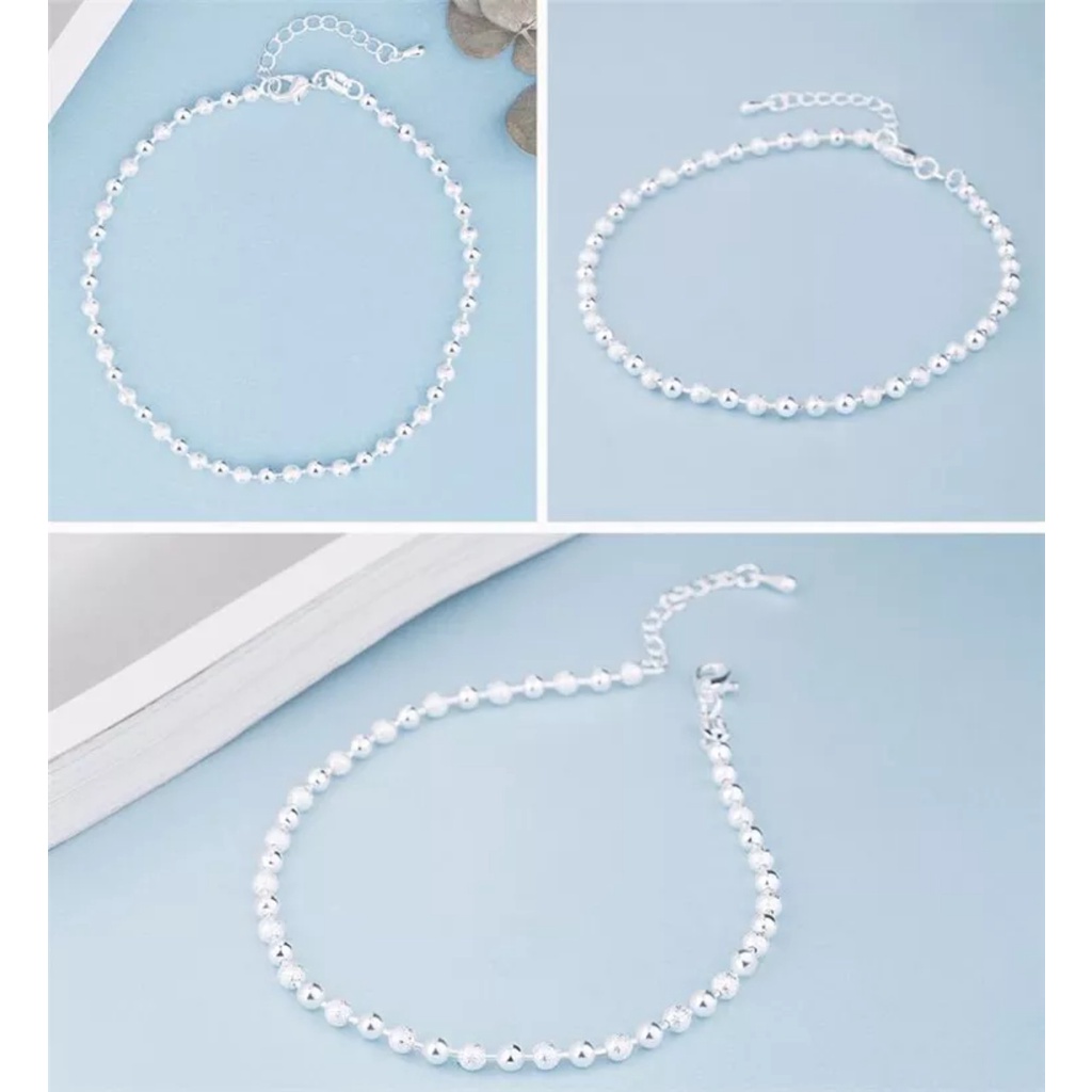 Lắc chân nữ dây bi cườm xi mạ bạc 925 trắng sáng phụ kiện trang sức hot trend hàn nhật - namimi