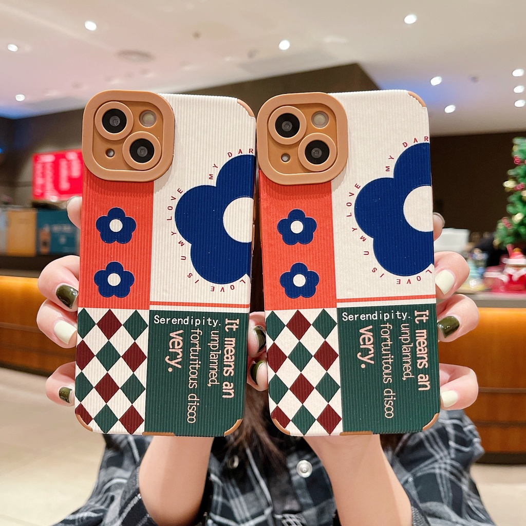 Ốp lưng điện thoại Iphone CARO HOA XANH Viền Vuông ĐEN ip7,8,plus/X,XS/XSMAX/11/11/12/13,pro,max