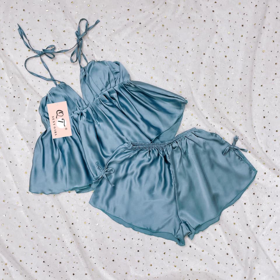 Đồ ngủ sexy- bộ ngủ 2 dây cổ sẻ sâu gợi cảm, chất liệu satin mềm mịn [DN4] | BigBuy360 - bigbuy360.vn
