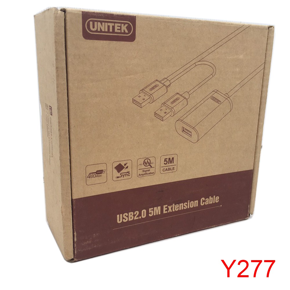 Cáp nối dài USB 5m Unitek Y-277 chuẩn 2.0 480Mbps có nguồn phụ - Hãng phân phối