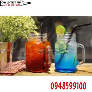 combo Bộ 10 Ly Quai Lớn Thủy Tinh Trà Sữa 600ML Nắp Có Lỗ