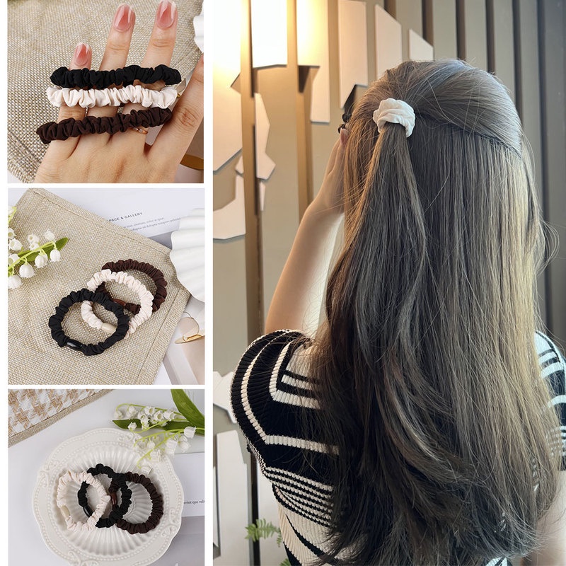 Dây Buộc Tóc Cao Su Nylon Co Giãn Màu Đen Trơn Đơn Giản Dành Cho Nữ