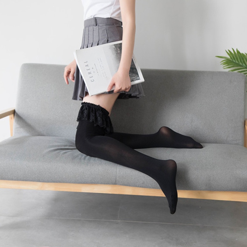 1 Cặp Vớ Dài Qua Gối Phối Ren Co Giãn Phong Cách Anime Nhật Bản