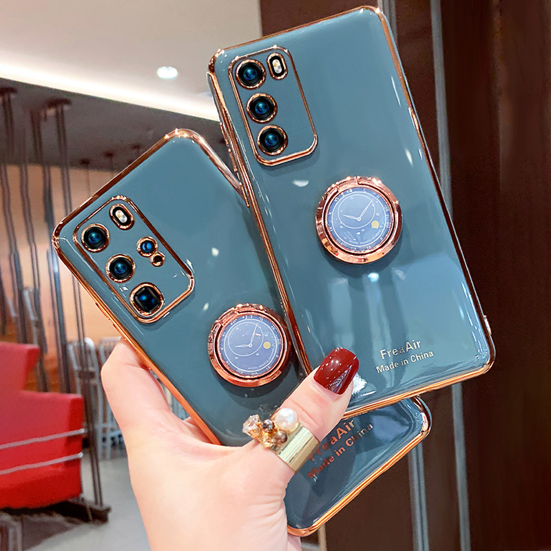 Case OPPO Reno 5 5Pro 4 4Pro 4G OPPO Reno ACE 2 Reno 2 2F 2Z 3 Reno 4SE Electroplated Stand Ring Holder Camera Protection Soft TPU Back Cover