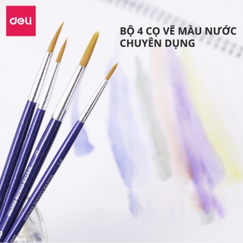 Bộ cọ vẽ chuyên nghiệp Deli  dùng cho màu nước màu bột sơn acrylic set 4/6 cây 73885 73866 73867