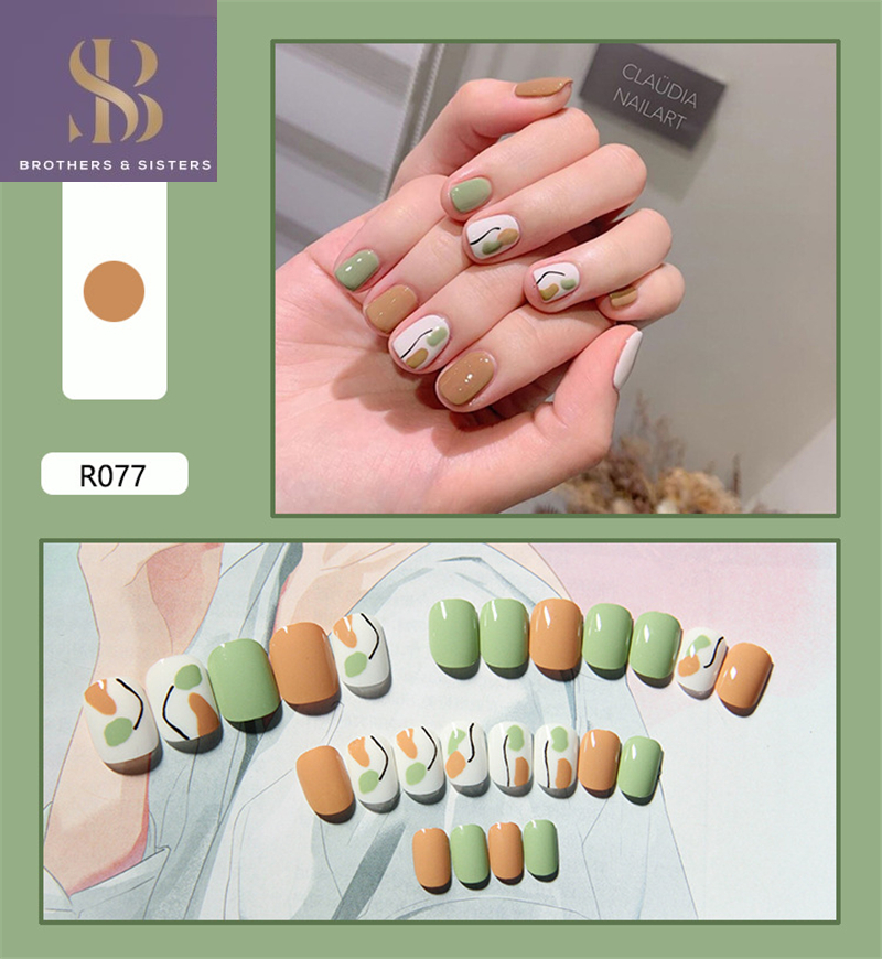 【READY STOCK】24 chiếc / hộp móng tay giả với keo thời trang móng tay phụ nữ 20 Kiểu Đính kèm Keo fake nails