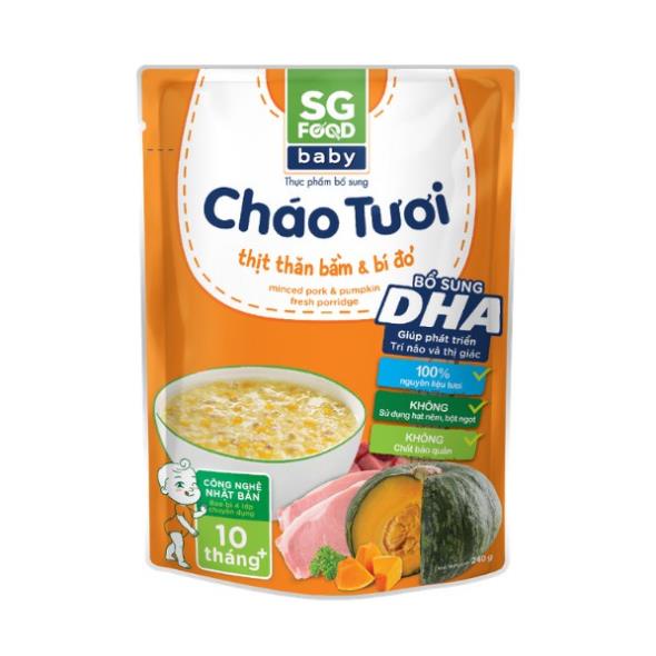 Cháo tươi SG Food cho bé từ 6 tháng - 7 tháng - 10 tháng - 12 tháng đủ vị 240gr và 270gr