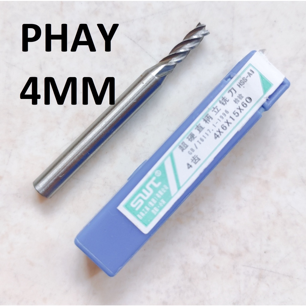 Mũi phay 4mm, 4 me cắt, chất liệu thép gió