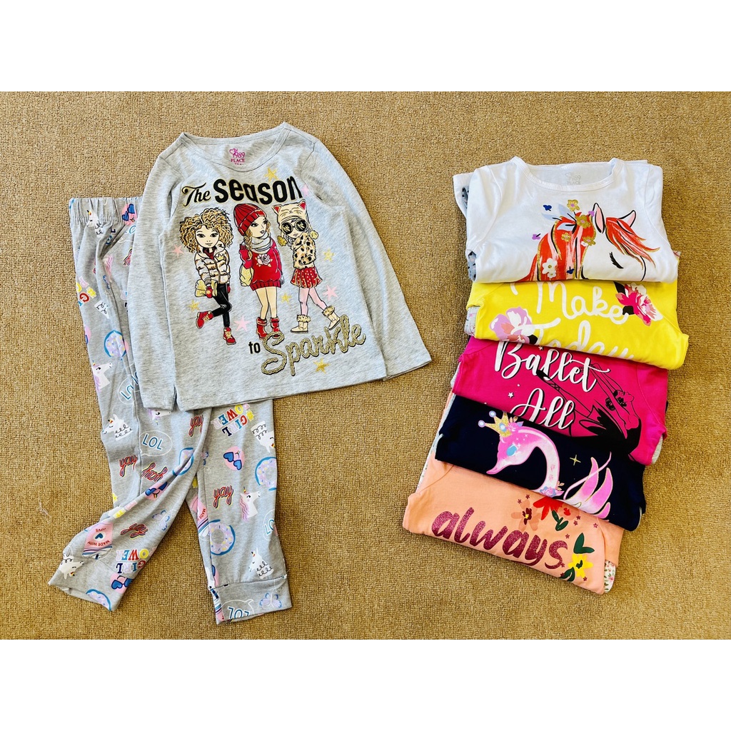 Bộ cotton dài tay bé gái đại Place