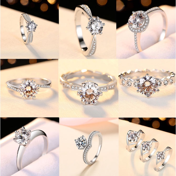 [Với chứng chỉ GRA] Nhẫn Moissanite 0,5-1 Carat S925 Nhẫn kim cương Moissanite bạc Sterling thời trang