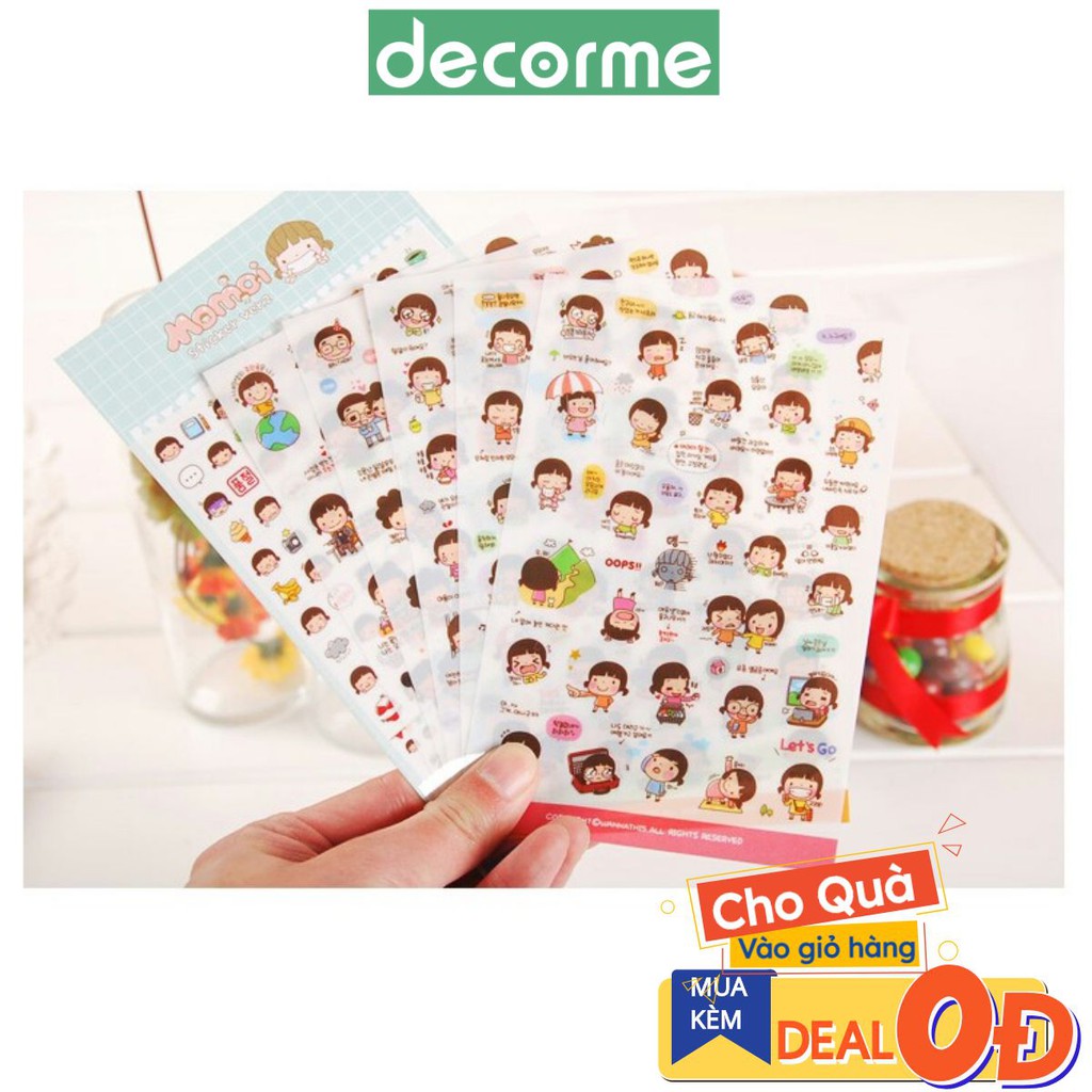 Set sticker MOMOI - 6 tấm, phụ kiện trang trí, DECORME