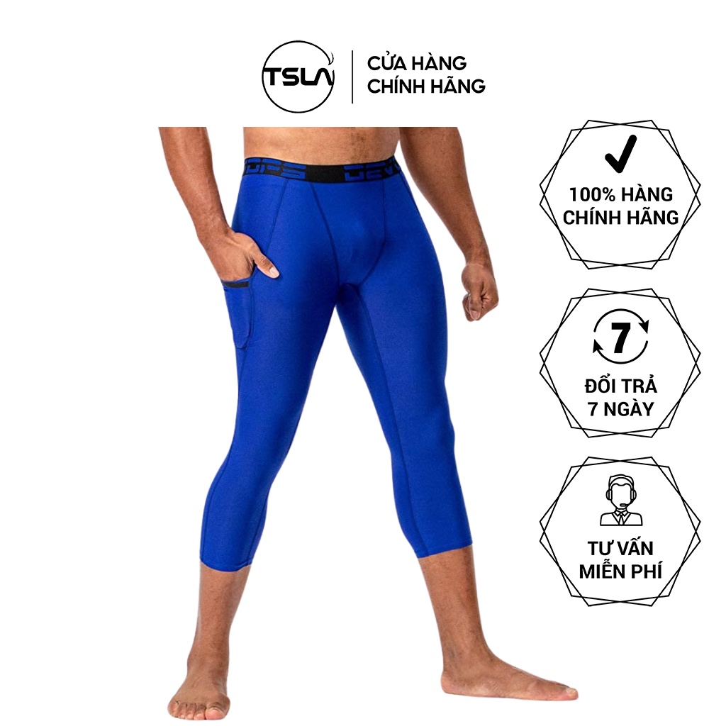 Quần legging thể thao nam lửng Devops đen có túi tập gym bó cơ sát ôm đùi cạp cao lưng thun đá bóng yoga