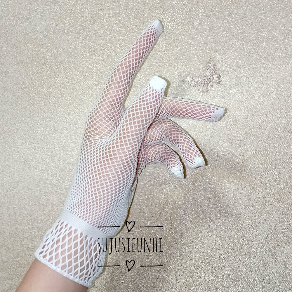 (3 mẫu) găng tay lưới ngắn tới cổ tay ren bèo đính nơ phong cách lolita