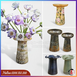 Lọ hoa gốm, dáng mặt hồ, gốm sứ bát tràng, cắm hoa sen