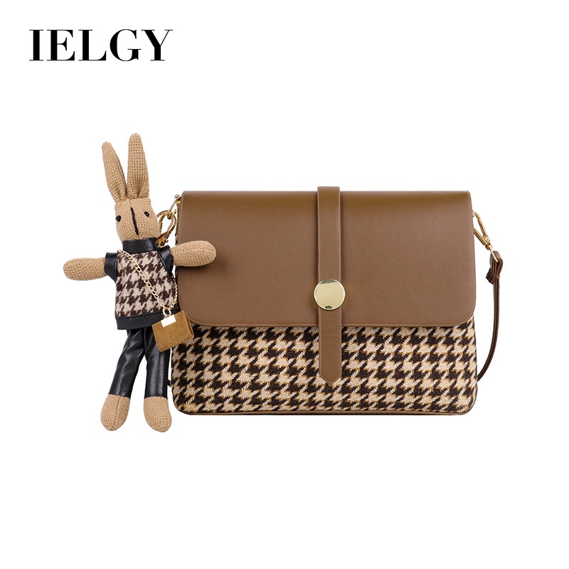 Túi đeo vai IELGY hình vuông cỡ nhỏ họa tiết kẻ ô thời trang cho nữ