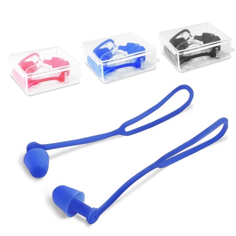 1 Cặp Nút Bịt Tai Bằng Silicone Chống Ồn Kèm Dây Đeo Tiện Dụng Khi Bơi Lội