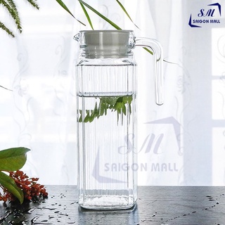 Bình thủy tinh miệng rót sọc 1 lít - sọc deli eh1004-2, bình rót nước chất lượng
