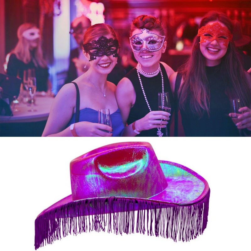 Mũ Fedora Đính Tua Rua Thoáng Khí Trọng Lượng Nhẹ Màu Sắc Lấp Lánh Phong Cách Cao Bồi Cho Nam Và Nữ