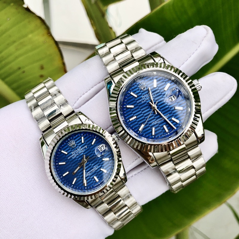 Đồng Hồ Cặp Đôi Nam Nữ Rolex 3D F1 Couple Mới 2022 Dây Kim Loại Lịch Ngày Chống Nước Giá Rẻ - Xanh Đại Dương