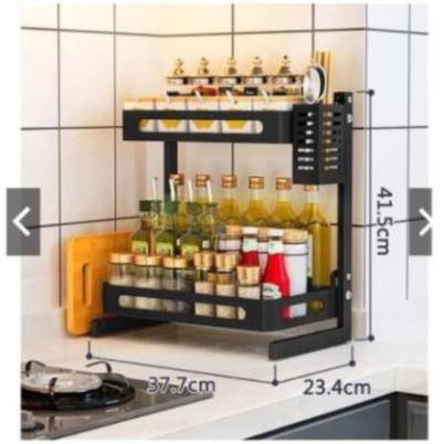 KỆ GIA VỊ 2 TẦNG BẰNG SẮT SƠN TĨNH ĐIỆN CHỊU LỰC TỐT KÈM KHAY ĐỂ DAO THỚT VÀ ỐNG ĐŨA SALE SẬP SÀN hg