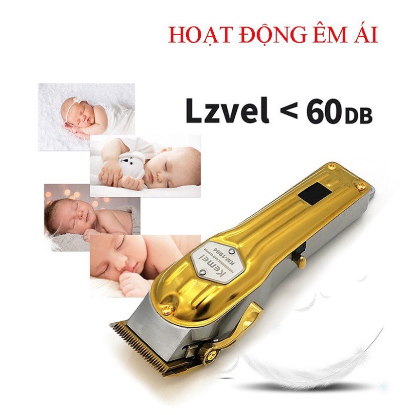 Tông đơ cắt tóc vỏ thép nguyên khối,màn hình hiển thị LCD kemei 1984 vàng sang trọng tinh tế