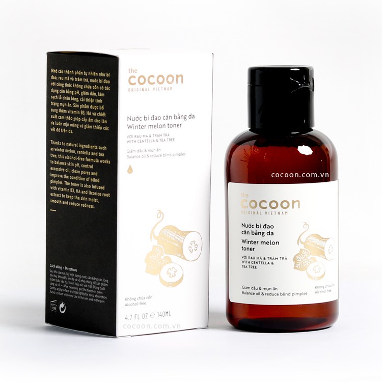 Combo Toner Nước bí đao cân bằng da Cocoon 140ml + Son dưỡng dầu dừa Bến Tre cocoon 5g - Vegan Society