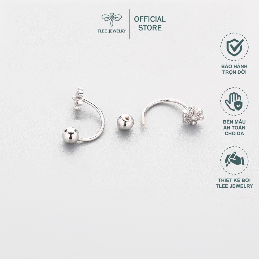 Khuyên tai bạc TLEE chốt vặn dáng cong hình hoa năm cánh dịu dàng TleeJewelry B0151