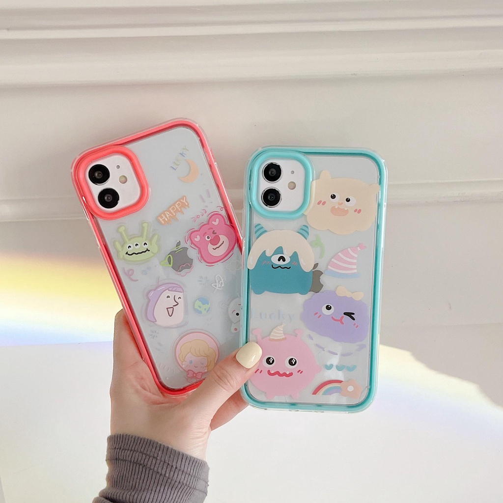 Ốp Điện Thoại TPU Mềm Trong Suốt In Hình Gấu 3 Trong 1 Chống Sốc Cho iPhone 13 12 11 Pro Max XS XR 8 7 Plus