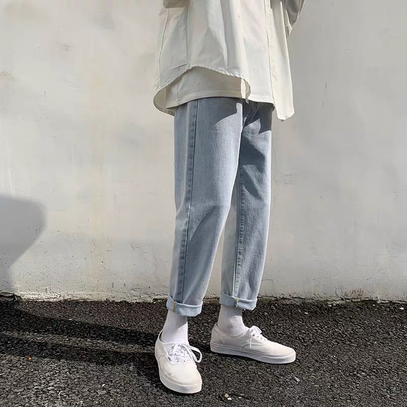 QUẦN BAGGY JEANS XANH NHẠT TRƠN (có hình chụp thật)